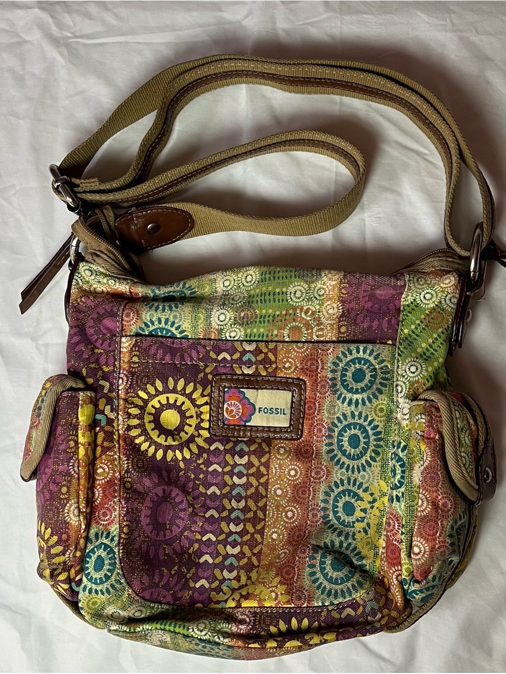 Vintage Fossil Key Per Patchwork Canvas Crossbody Bag Whimsigoth Boho